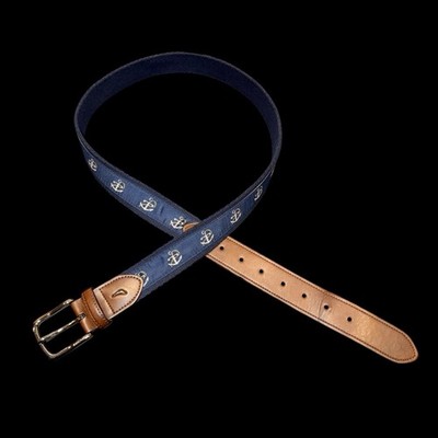 KCH Nautical Anchor Belt 1.5in Mens 40/100  Embroidered Navy Preppy Country Club