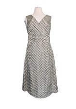 GAP Sleeveless V-Neck Shift Dress Womens 14 Cotten Blend Stretch Floral Tan 