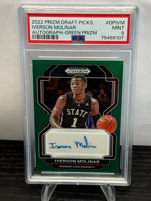 2022 Panini Prizm Draft Picks Iverson Molinar Green Prizm Autograph PSA 9