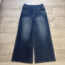 NWT HALARA MEDIUM PETITE WIDE LEG DENIM PANTS BOHO NEW BLUE FLEX POCKETS BAGGY