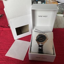 Nine West Rose Gold Tone Frame Gunmetal Grey Metal Bracelet Watch - New