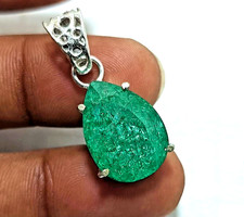 Natural Green Emerald Pear Cut 24 Ct Certified Gemstone 925 Solid Silver Pendant
