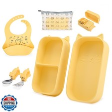 Mossora Portable Baby Plates with Suction, 6Pcs Travel Silicone Feeding Set f