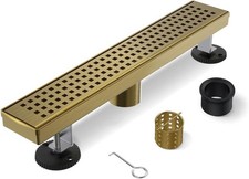 HTOH Gold Shower Drain, 18 Inch Linear Shower Drain with Removable Square Hol...