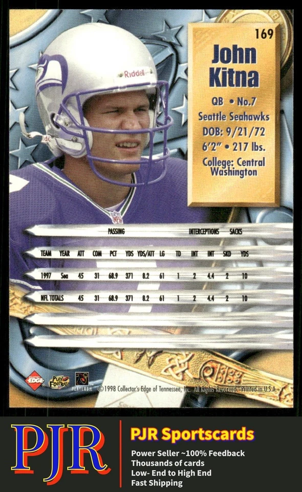 Jon Kitna 1998 Collector's Edge Supreme Season Review #169 Seattle Seahawks - Image 2 of 2