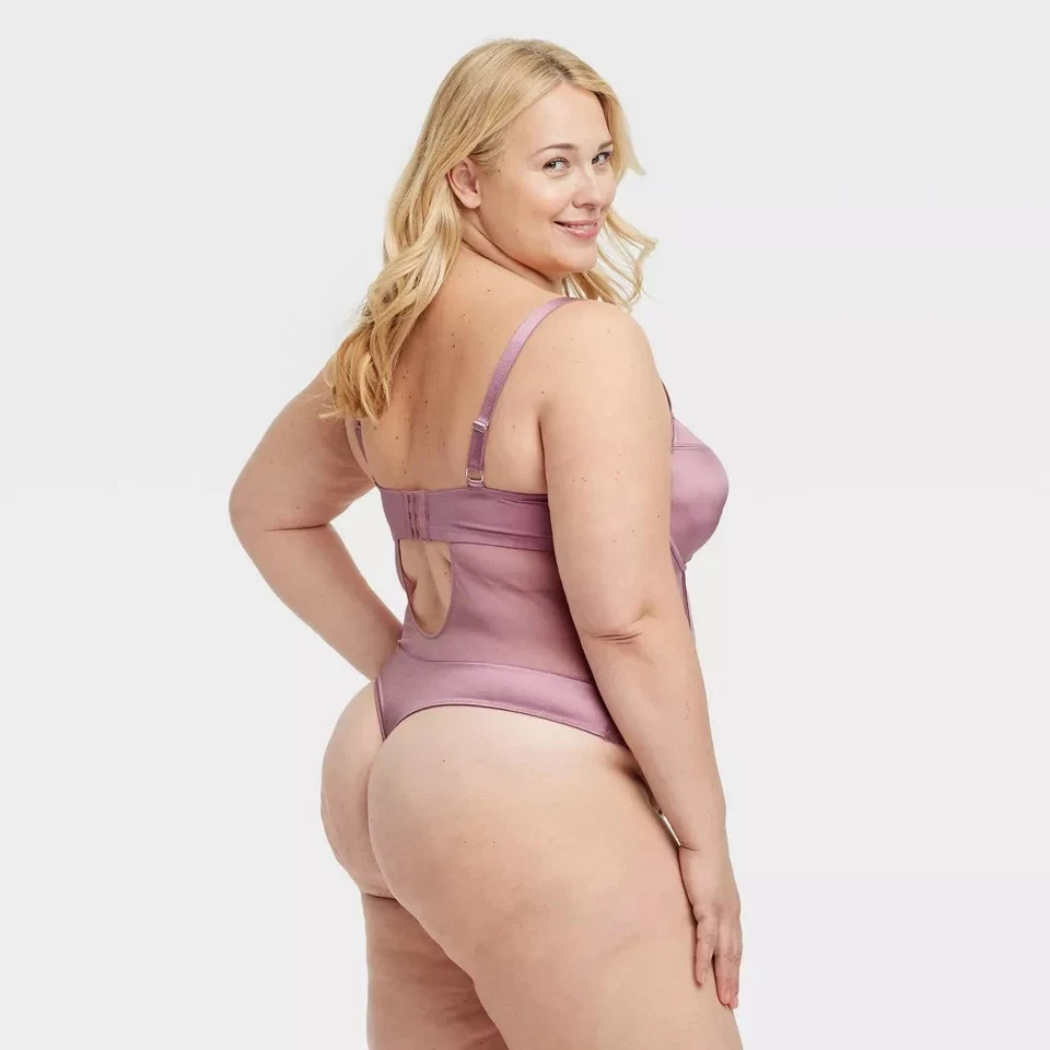 Auden Women's Satin and Mesh Lightly Lined Lingerie Bodysuit Mauve Size XXL - Image 2 of 4