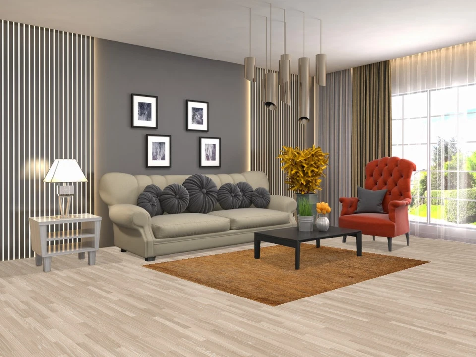 Gold Modern Oriental Moroccan Rug Solid Contemporary Hand-knotted Carpet 5x6 - Image 2 of 4