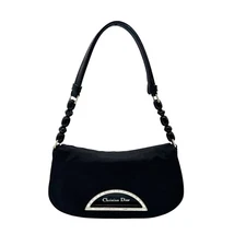 Christian Dior Maris Pearl Shoulder Bag Handbag Nylon Black Baguette Bag
