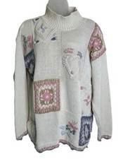 Vintage Sweater Medium Cotton Crochet Granny Squares Grandmacore Cottagecore Y2K