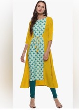 Janasya Indian Women Kurti Poly Crepe A-Line Tunic Dress 3/4 Sleeve Size L