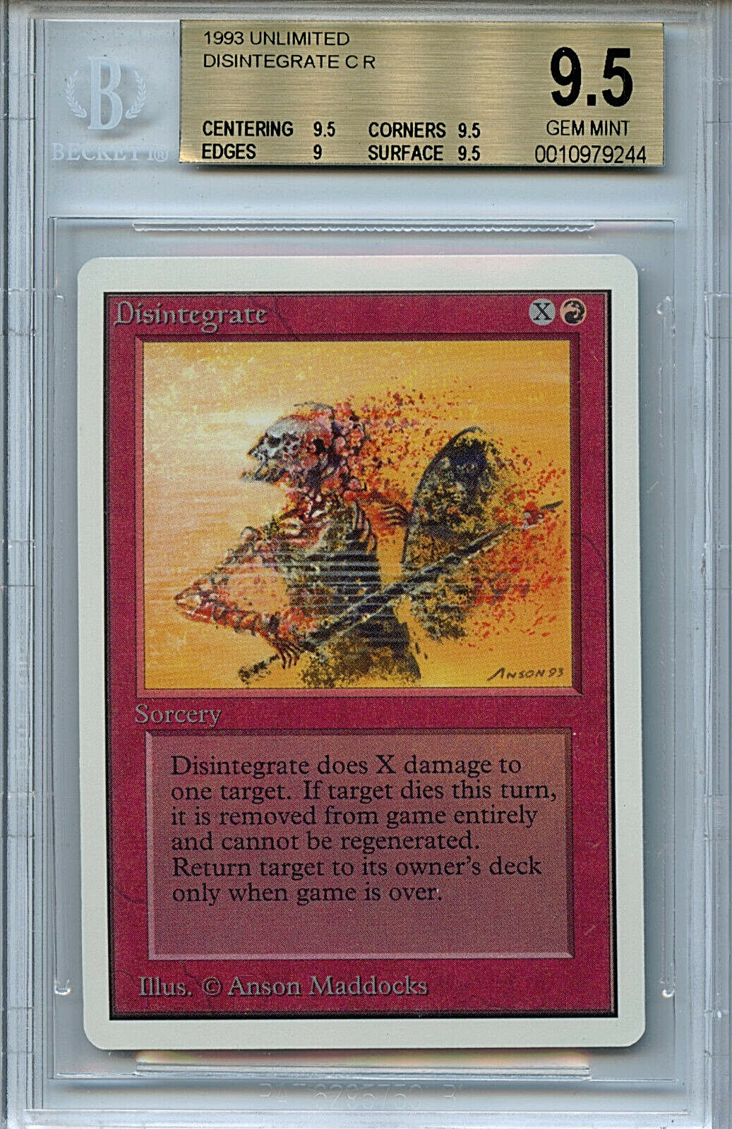 MTG Unlimited Disintegrate BGS 9.5 Gem Mint Card Magic Amricons 9244