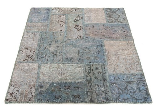 Patchwork Handgeknüpfter Perserteppich 122x90 cm-Orient,Carpet,Rug,Vintage,Blau - Bild 2 von 6