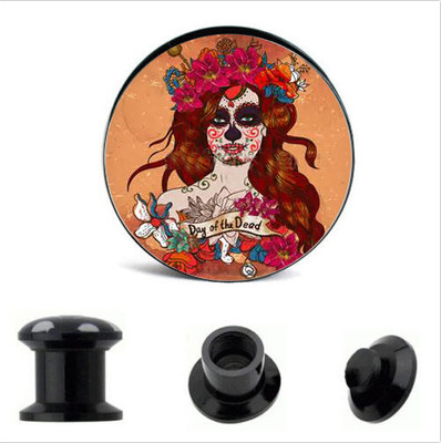 PAIR Ear Gauges Ear Plugs Flesh Tunnel Acrylic SCREW D.O.D Girl 6G - 5/8'' 