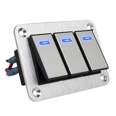 3 Gang Marine Rocker Switch Panel 12-24V LED Indicator Waterproof Silver