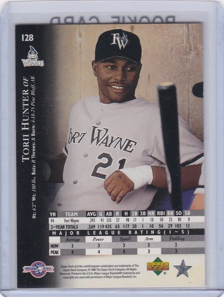 TORII HUNTER ROOKIE CARD Twins 1995 TOP PROSPECT RC Upper Deck Baseball Angels! - Image 2 of 2