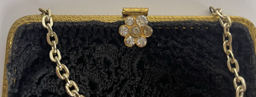 Vintage 1940s Black Crocheted Evening Purse Handbag/Wristlet Rhinestone Clasp - Picture 2 of 6