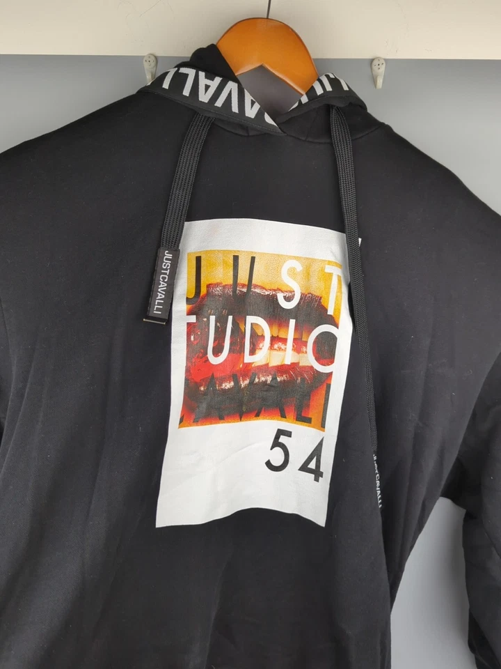  Just Cavalli Men's Graphic Sweatshirt, Black, Large Hoodie  - Image 2 of 4