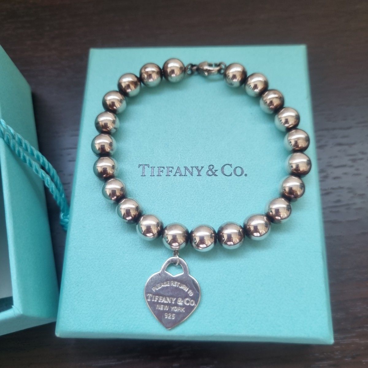 Tiffany Ball Chain Bracelet Sterling Silver Heart Tag 7.1in Chain 