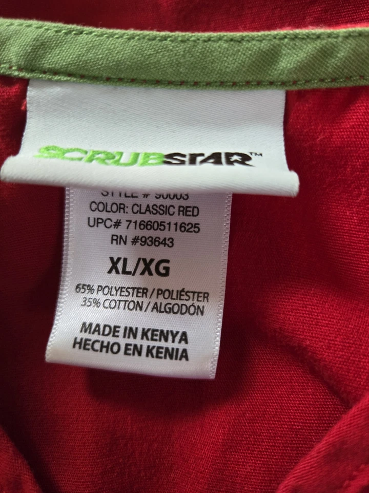 Blusa Médica SCRUBSTAR Talla XL-Roja Estilo Simulado-Pecho 25.5"/L 27.5" Foto 3 de 4