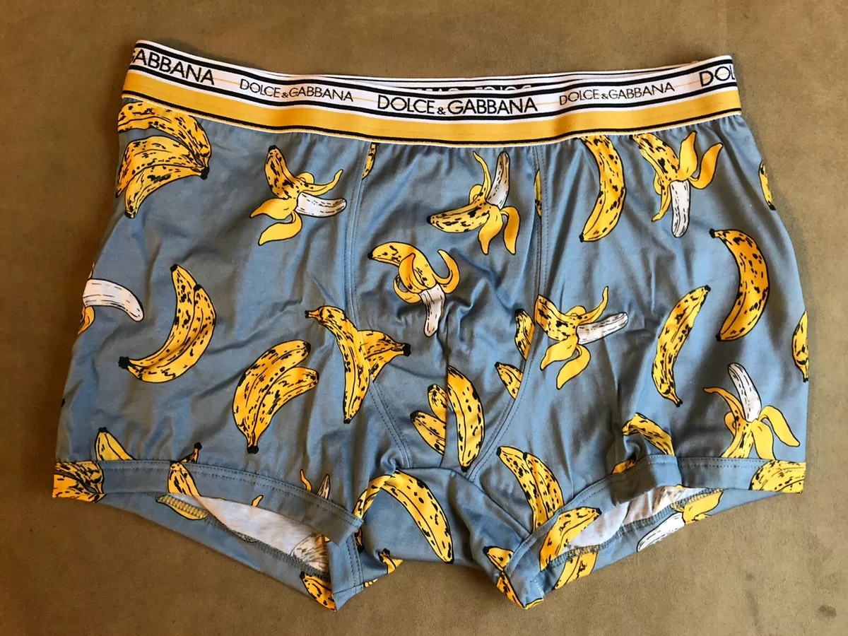 DOLCE & GABBANA LIGHT BLUE BANANA PRINT REGULAR BOXERS LOGO WAIST UNDERWEAR  4 S