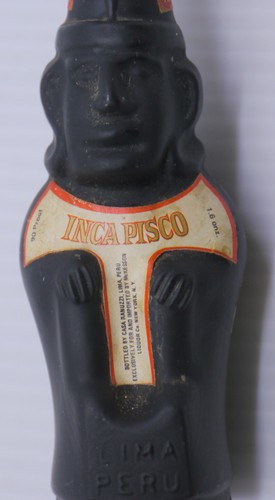 VINTAGE INCA PISCO EMPTY MINIATURE LIQUOR BOTTLE, BLACK MATTE GLASS, BAR ITEM - Picture 2 of 4