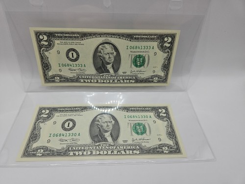 (2) Two Dollar Bills Uncirculated Consecutive $2 Bills New 2003