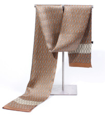100 Silk Scarf men women neckerchief double layers Wrap brown beige MY113-2