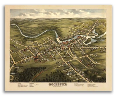 1877 Rochester NH Vintage Old Panoramic City Map - 20x24