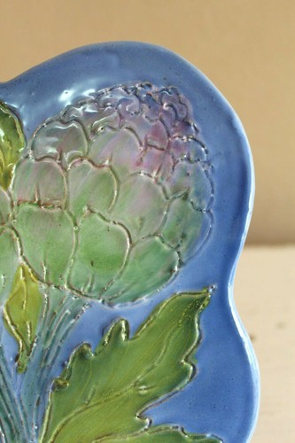 Majolica Italy Hand Made Pottery Ceramic Trivet Artichoke Motif 7 in Incised - Picture 4 of 7