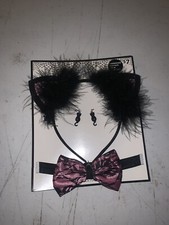 fur cat ears headband With Bow And Earrings