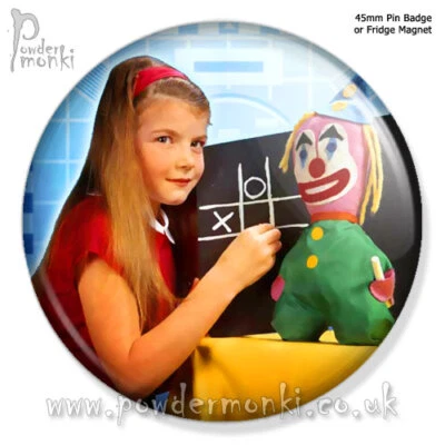 BBC TEST CARD Clown Girl ~ Retro 1970s 1980s [45mm BADGE/MAGNET]