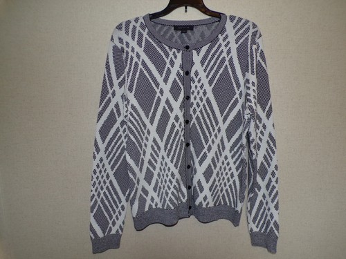 Ann Taylor Black White Cardigan Sweater Size Large Long Sleeve Button Down Knit - Picture 7 of 7
