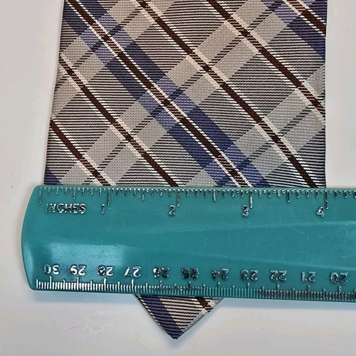 Corbata vintage tartán izod azul tostado marrón 56" largo clásica - Imagen 3 de 5