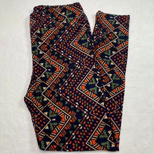 Lula Roe Womens Leggings Tall  Curvy sz 12-18 Orange Navy Geometric Soft NEW