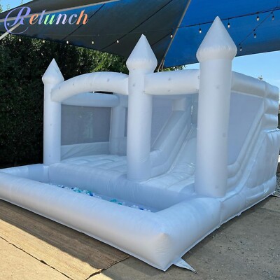 PVC Commercial White Bounce House with Slides&Ball Pit for Adults Kids Party