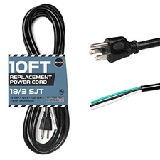 18 AWG Replacement Power Cord with Open End - 10 Ft Black Extension Cable