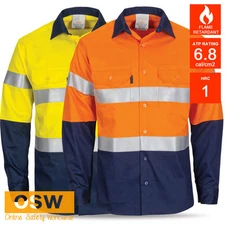 Hi Vis L/S Flame Retardant 3M Reflective Tape Cotton Drill Work Shirt DNC 3409