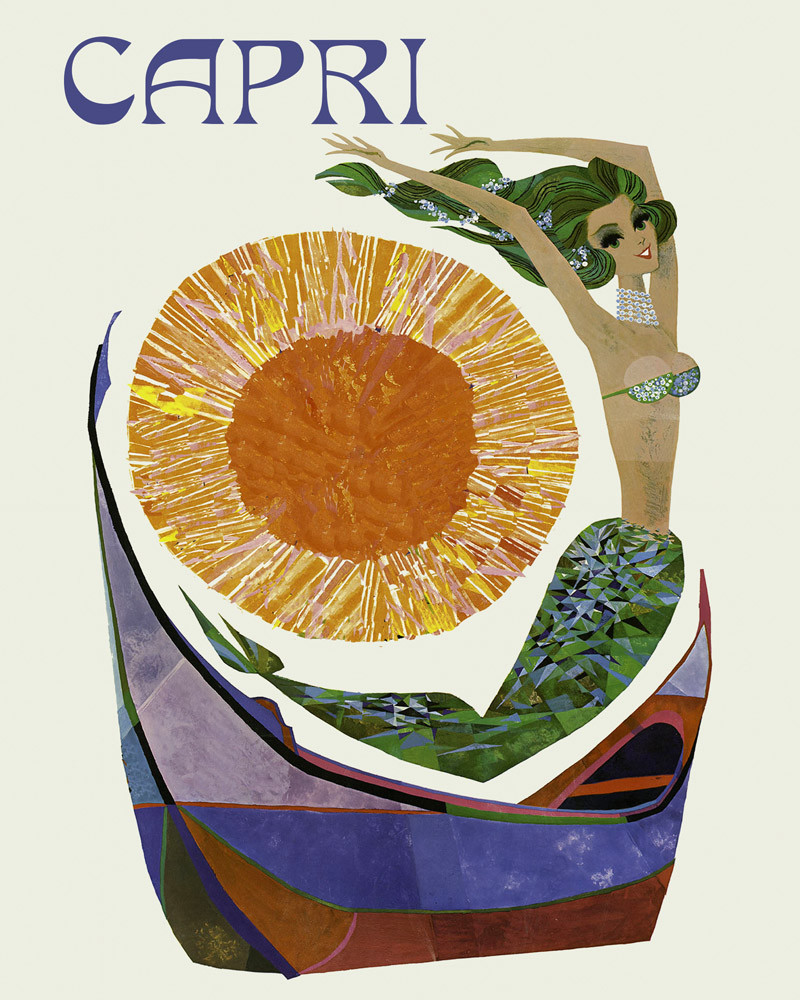 Mermaid Siren Boat Capri Island Italy Travel 16X20 Vintage Poster Repro FREE S/H