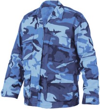 Mens Sky Blue Camouflage Military BDU Shirt Tactical Uniform Army Coat Fatigues