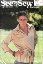 Butterick See & Sew 6219 Vintage Blouse Top Sewing Pattern Size 14-16-18 Uncut