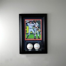 Wall Mounted Double Baseball Display Case 8x10 Picture Frame Matboard Grey Black