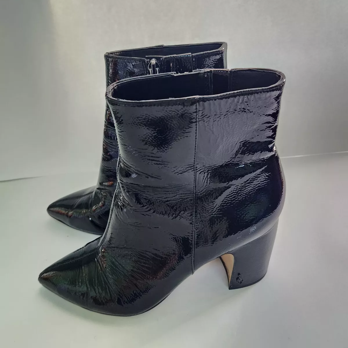 Sam Edelman Hilty 2 Black Crinkle Patent Leather Pointed Toe