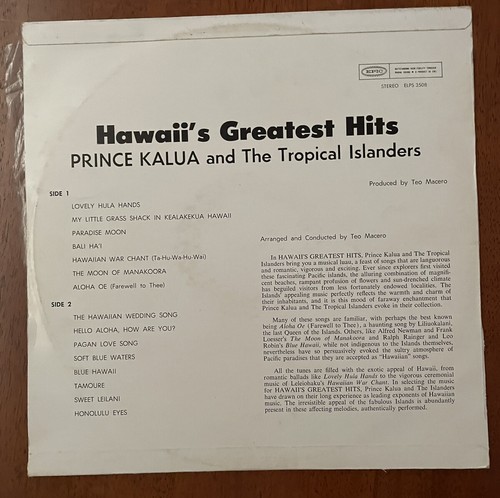 Hawaii's Greatest Hits,Prince Kalua And The Tropical Islanders,Vinyl LP. EUC - Picture 2 of 3