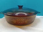 Anchor Hocking Amber Wheat Design  Vintage 438 & lid