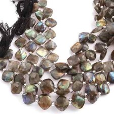1 Strand Labradorite Briolette Beads, Cushion Shape Faceted Beads, 8 Inches 13mm