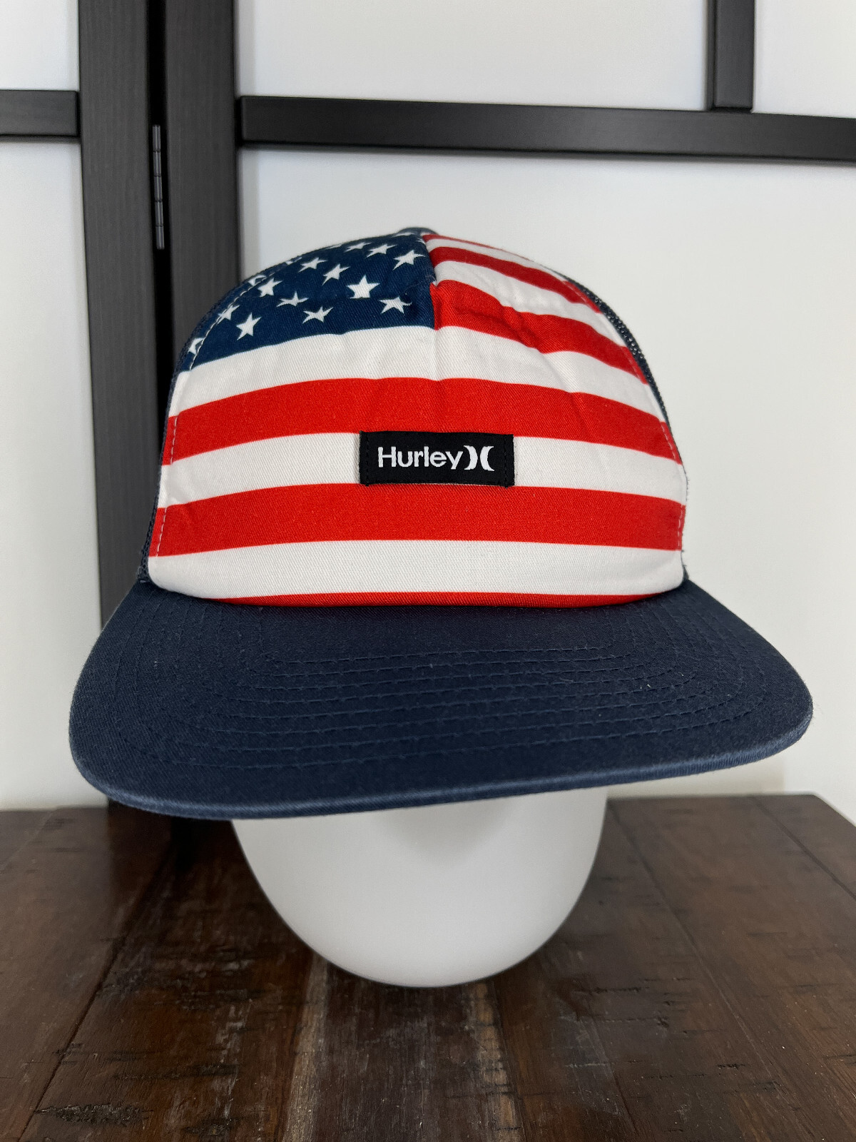 Hurley Hat Cap Snap Back Adult One Size Blue Red USA Flag Trucker 4th July
