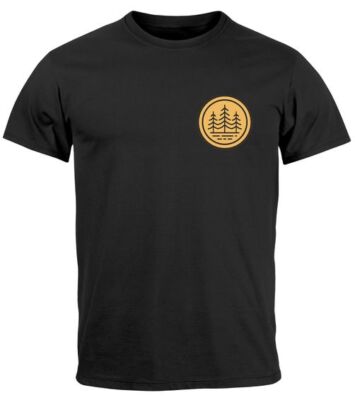 Herren T-Shirt Wald Bäume Logo Badge Naturliebhaber Outdoor Fashion Streetstyle