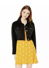 Volcom Women's Crop N Block Boxy Black Trucker Denim Jean Jacket Size Xs