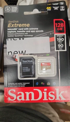SanDisk Extreme 128GB microSDXC UHS-I/U3 Micro SD Card with Adapter ~ Open box