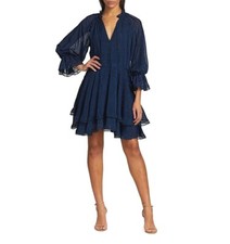 Alice + Olivia Joanne Women's Lace Trim Ruffle Tiered Dress Sapphire Blue Size 4